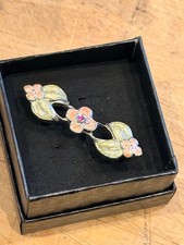 Floral Enamel Hair Clip Barrette With Rhinestone Accent In Gift Box