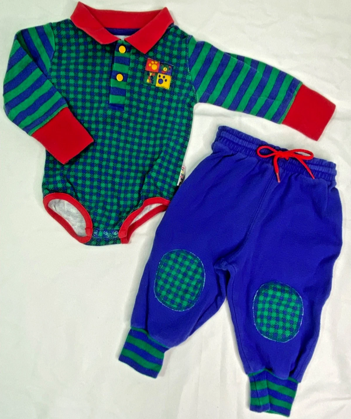 Baby Boy Clothes Vintage Gymboree Rainbow Tag Bear Blue/Green 2pc Outfit Infant
