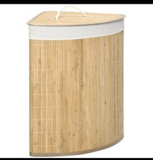 Bamboo Corner Laundry Basket with Lid, 55 Litres, 38x38x57cm