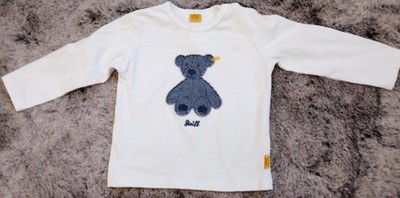   STEIFF weißes Langarmshirt, Rolli, Pulli mit blauem Bären, Gr.  74