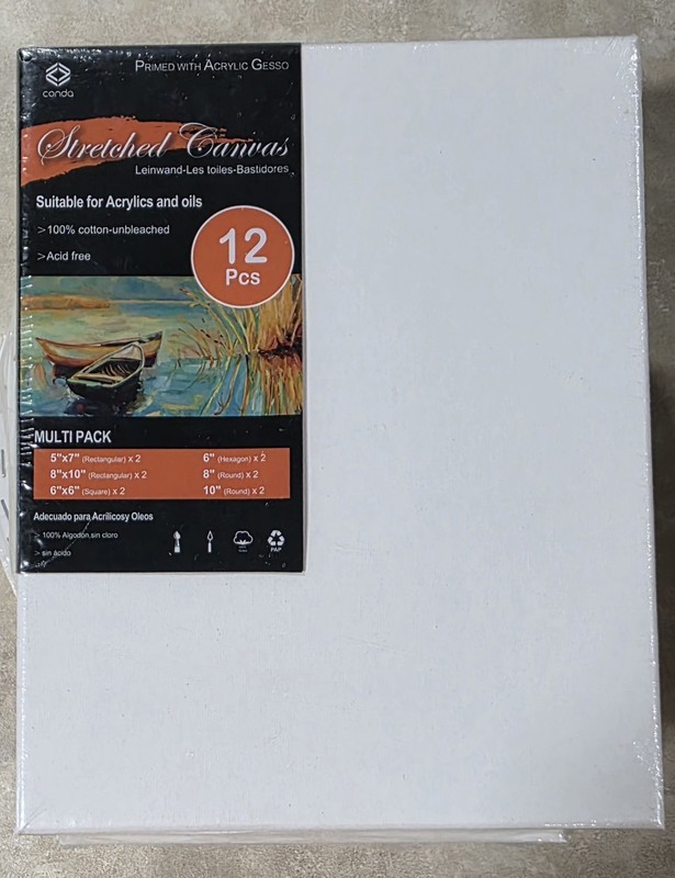 Conda Stretched Canvas for Painting 12 Pack, Multi Sizes Shapes, White