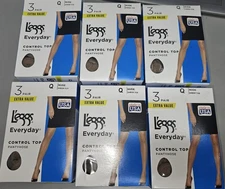 6 X Leggs Everyday Control Top Pantyhose 3pr Size Q Nude Sheer Toe TOTAL 18 PAIR