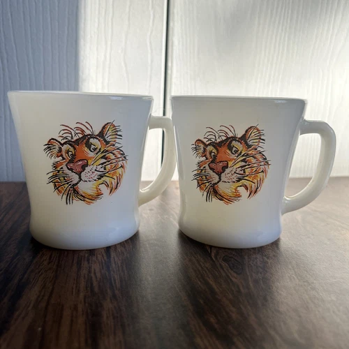 Lot of Two Esso Exxon Tony The Tiger Fire-King Milk Glass Coffee Mugs Cups