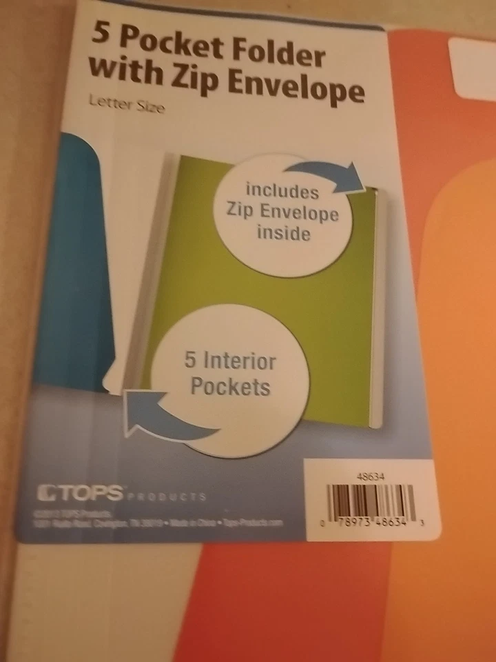TOPS 5 Pocket Folder Zip Envelope 5 Interior Pockets 8 1/2 x 11 Letter Size NEW  - Image 3 of 4