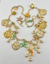RARE Vtg Lunch At The Ritz Scallop St. Jacques Shells Dangle Necklace 22"