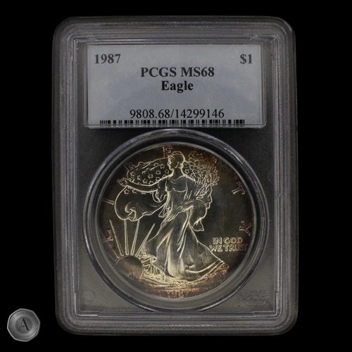 1987 $1 American Silver Eagle Dollar PCGS MS68 Great Tone -E308