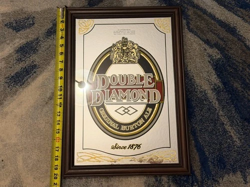 Vintage Double Diamond Original Burton Ale Beer Mirror Sign Bar Wood 14” X 20”