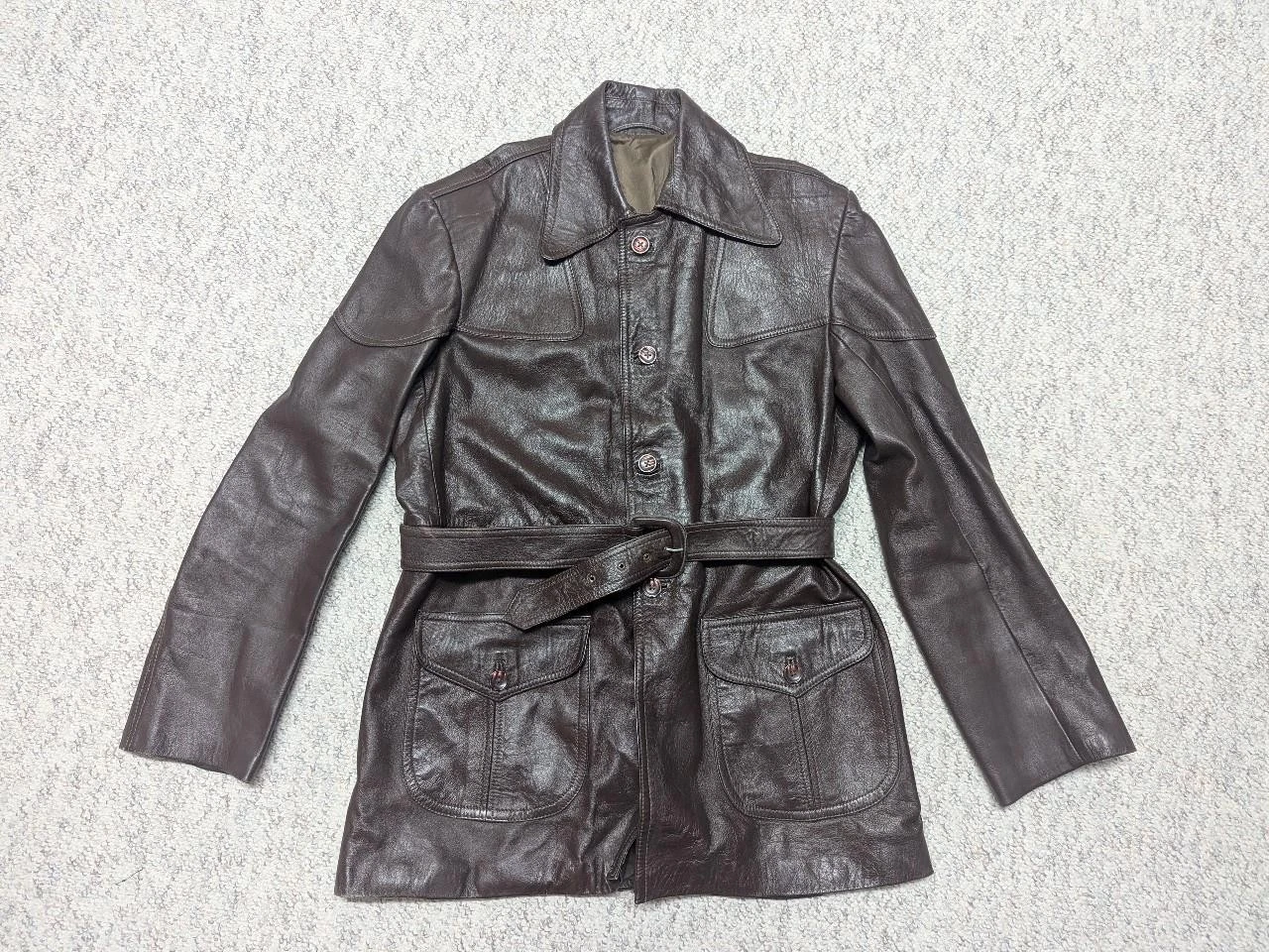 vintage 1970s soft leather BELTED trenchcoat 38 brown SHERLOCK jacket S - product detail image 1