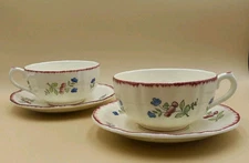 Vintage GIEN France 2X Lorraine Rose Red Jumbo Breakfast Cup & Saucer 