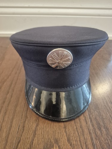 Vintage Fireman Fire Department Dress Uniform Hat Cap Size 7 With Pin Badge