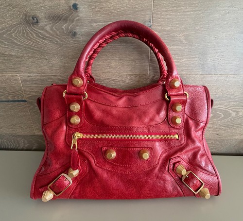 RARE VINTAGE Balenciaga Giant 21 City Bag Gold Studs Rouge Vermillon Chèvre GGH