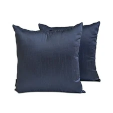 Midnight Blue Art Silk Lumbar Pillow Covers, Pack of 2-Midnight Blue Luxury