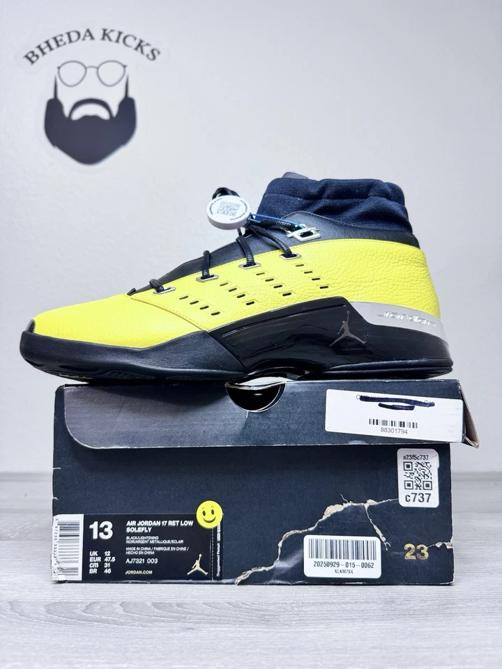 Talla 13 - SoleFly x Air Jordan 17 Retro Bajo Reverso Lightning USADO UNA VEZ Foto 4 de 4