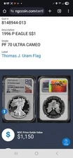 1996 ultra cameo PF70 AMERICAN SILVER EAGLE Thomas Uram Signature 