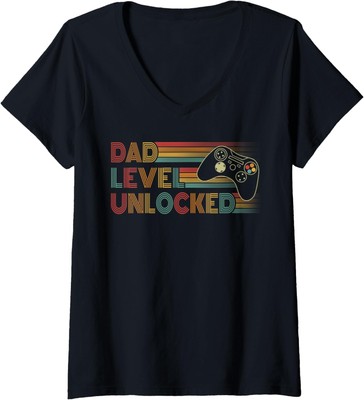 Funny New Dad Level Unlocked Gaming Gamer Ladies' V-Neck Tshirt