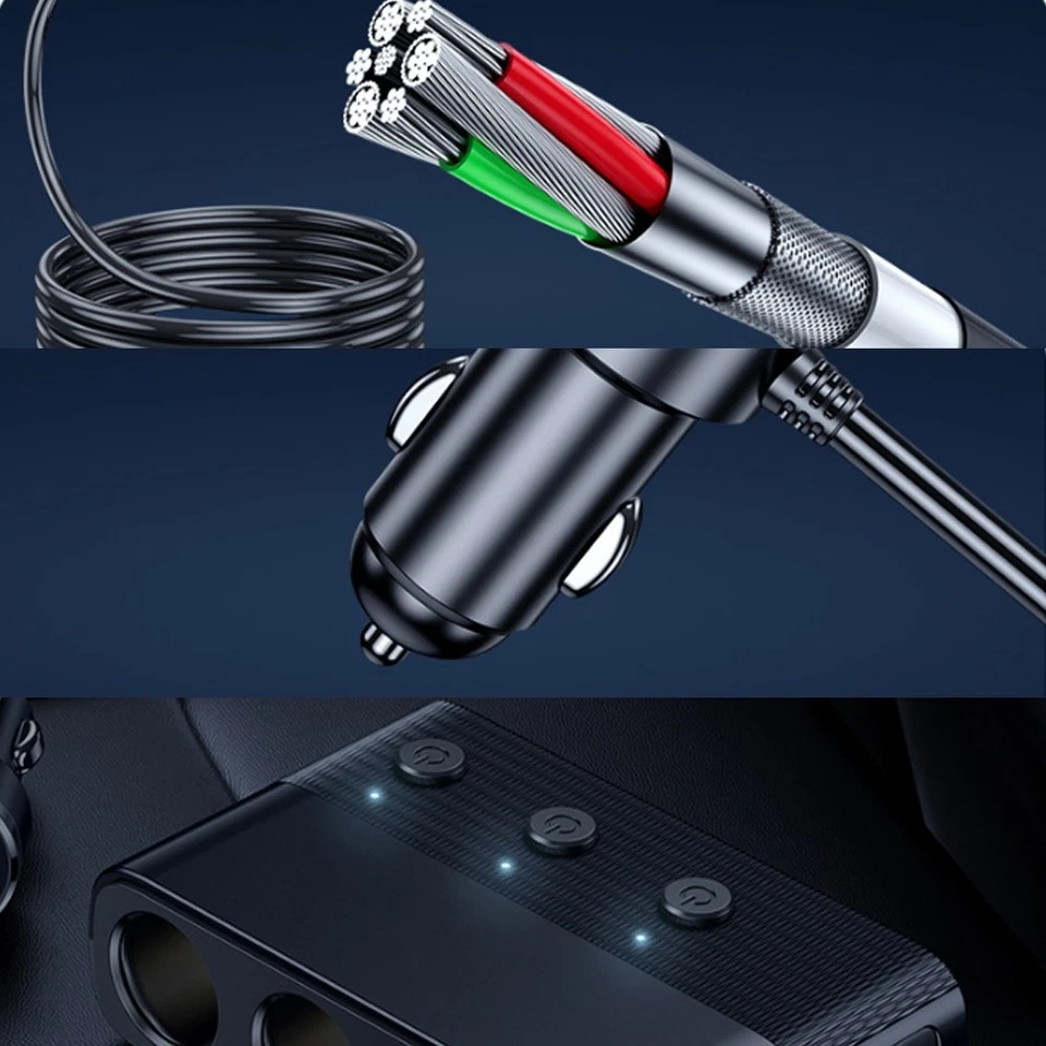 Cigarette Fast Charger Lighter Socket Splitter Power Adapter USB Car 12V 3 Way Ñ - Image 3 of 4