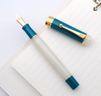 Jinhao 100 Fountain Pen, Acrylic Resin, Extra Fine Nib, Deep Blue & Gold Trim