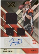 Joe Burrow 2020 Panini XR Rookie Triple Swatch Auto Card #201 26/30. rookie card picture