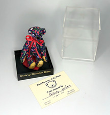 World of Miniature Bears Floral Fabric Bear Mini Signed w/ Case  COA