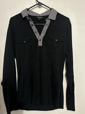 Express Design Studio Men's M Black Pima Cotton Long Sleeve Polo Solid Pockets