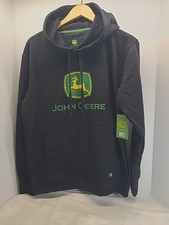 John Deere Black Hoodie Pullover Unisex Small Green Yellow Logo Front Pockets