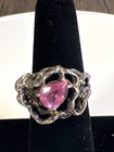 VTG. 925 Sterling Pink Tourmaline Brutalist Ring MCM Artisan Textured Size 6.5