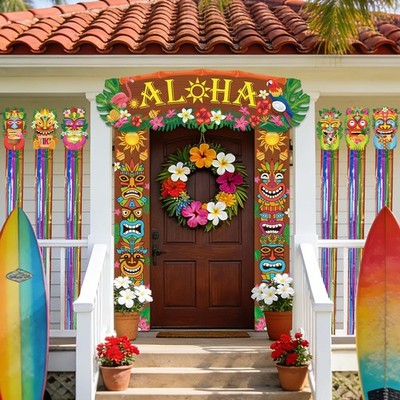 15 Pcs Hawaiian Luau Party Summer Tropical Door Banners Decorations Set