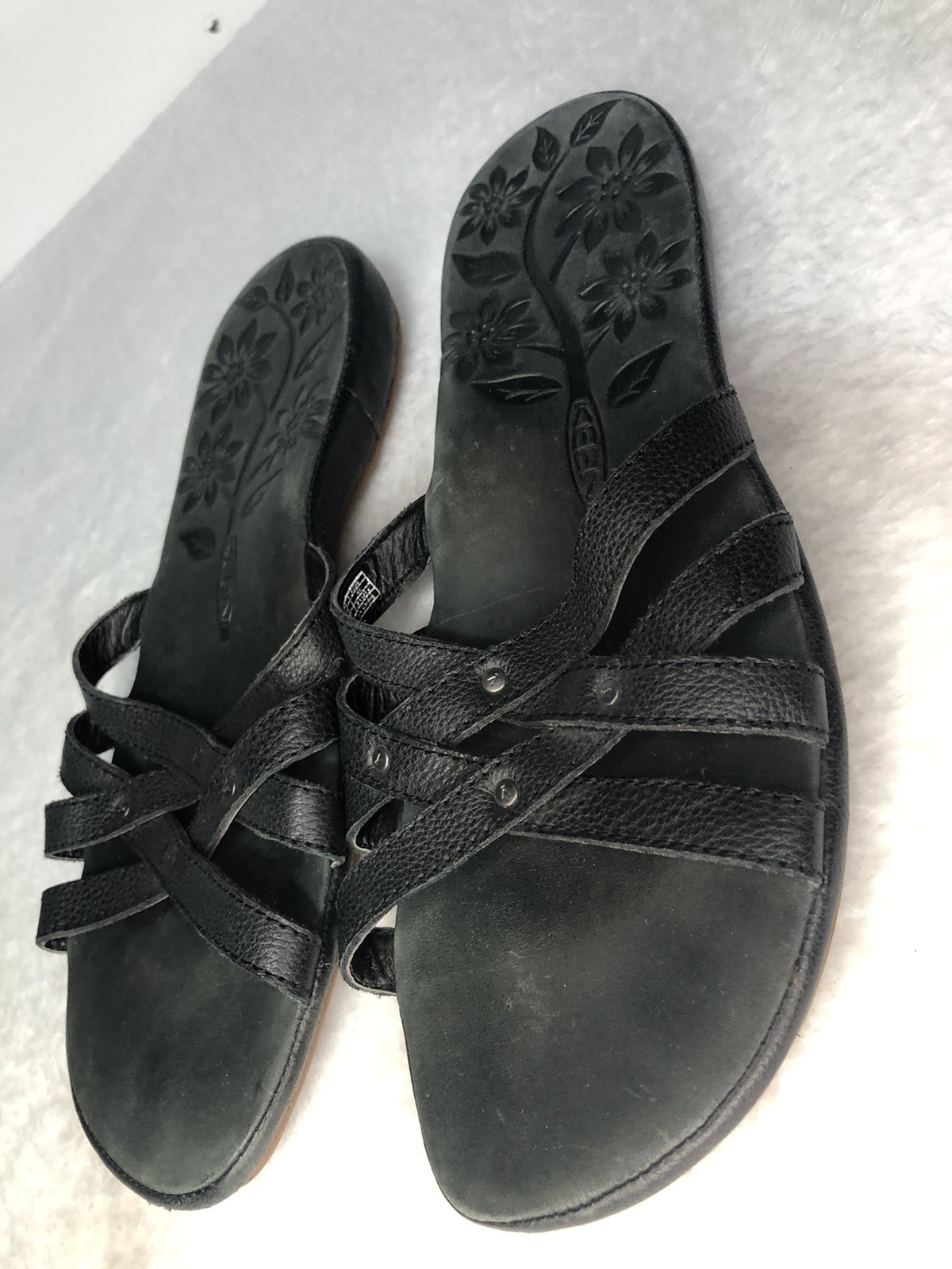 Sandali Keen donna 8 City of Palms slide pelle nera tacco zeppa slip on