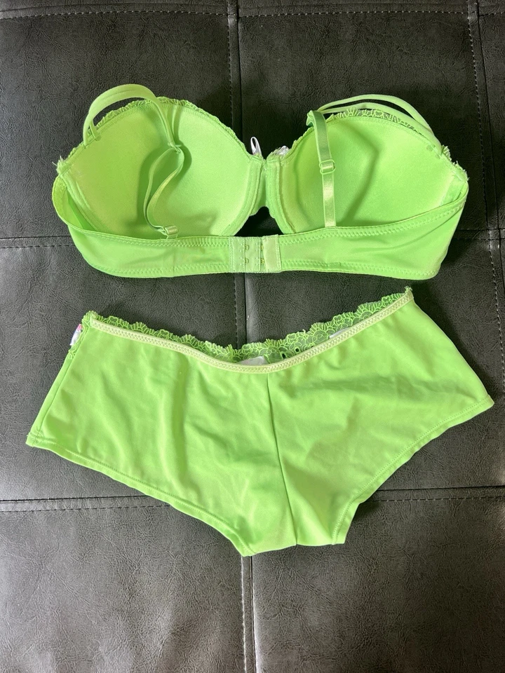 Ropa de salón de 2 piezas de encaje floral verde lima, íntima Foto 3 de 4