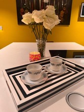 Spiritual Gifts Bone Inlay Decorative Serving Tray Black & White with Handles