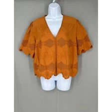 LOGO Lavish Jacket Womens Large Orange Eyelet Lace Cropped Cottagecore Boho