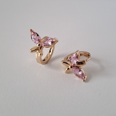 Butterfly Gold-Plated Brass Earrings with pink zircons