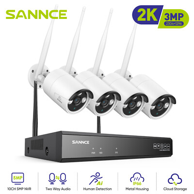 SANNCE 5MP 8CH NVR Wireless 3MP Two Way Audio Security Camera System Outdoor AI