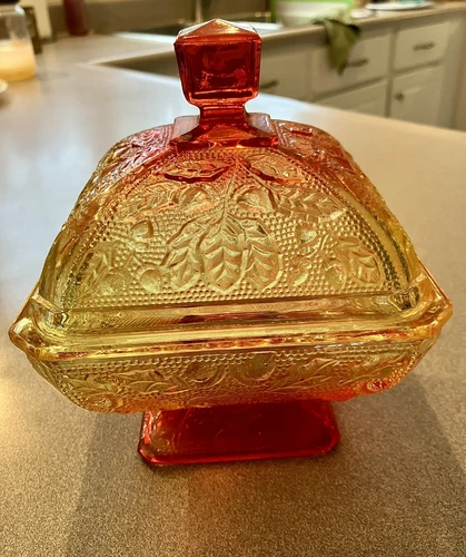 Vintage Mid Century Jeanette Ombre Acorns And Leaves Footed Candy Dish