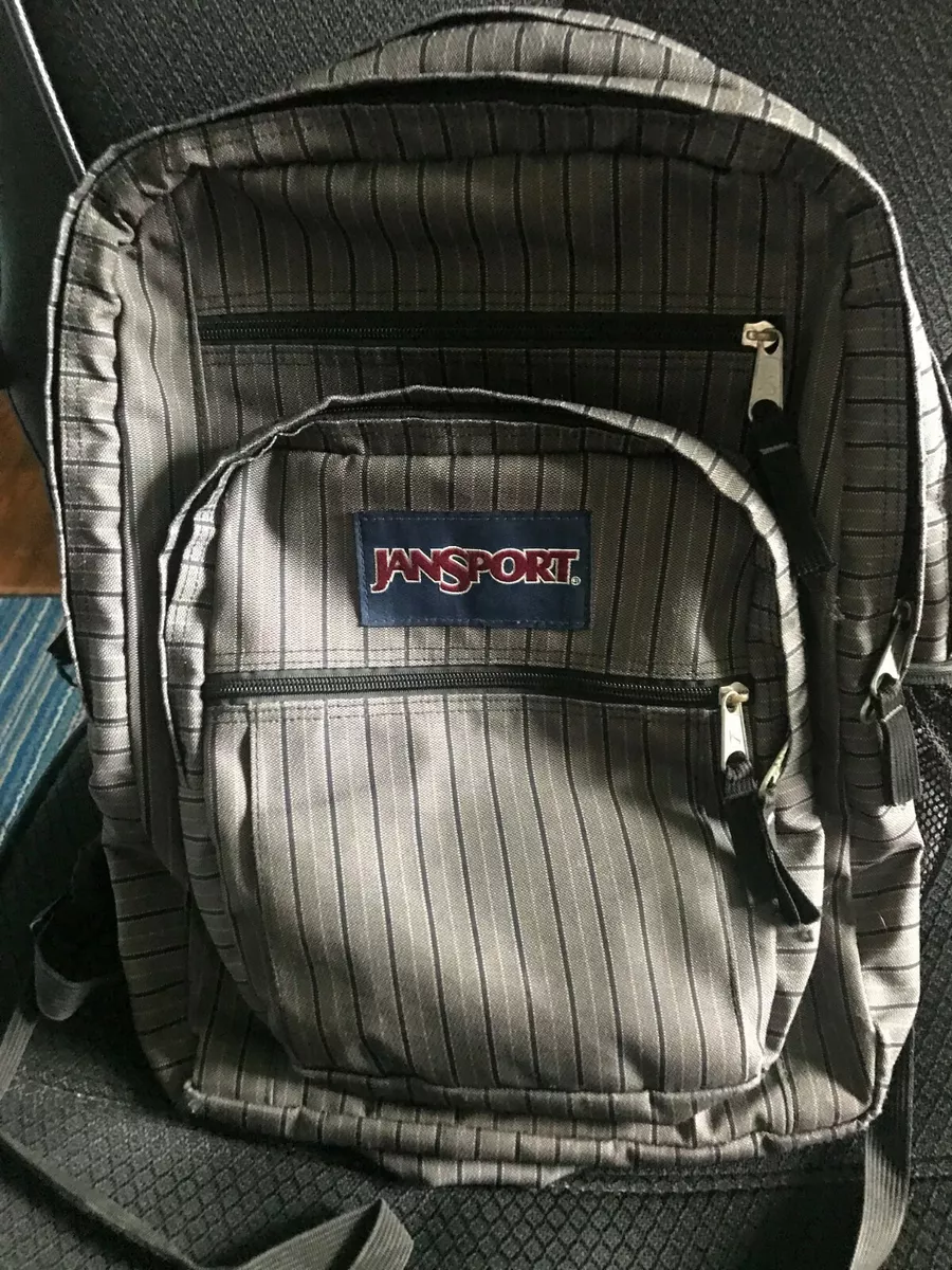 Jansport Backpack 5 Zip Compartments u0026 1 side mesh Beverage holder Brown  Stripe | eBay