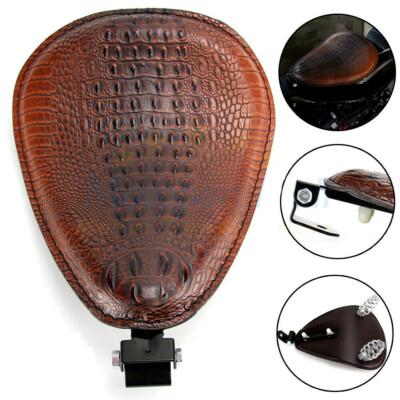 Brown Alligator Motorcycle Spring Solo Driver Seat For Harley Chopper Bobber