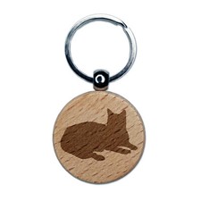 Lazy Cat Engraved Wood Round Keychain Tag Charm