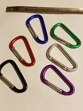 6 Pack of 3" Inch Colored Carabiners. Spring Clip Key Chain 75mm Aluminum 150lb