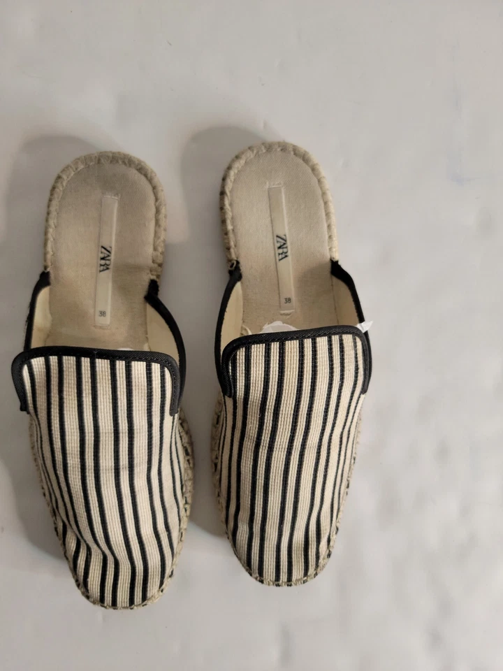 Zara Slip On Fabric Clogs Womens Sz 38 7-7.5 Stripes Espadrilles Mules - Image 2 of 4