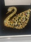 SWAROVSKI SCS 1995 TheCentenary Swan Brooch 2.5 x 2 Multicolor Crystal Gold Tone