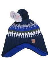 Wonder Nation Boys Pom Winter Knit Hat Blue Green Grey Bear Logo OS 2014