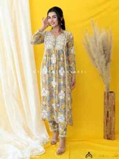 Yellow Modal Chikankari Straight Kurta Set Lucknow Chikankari Handcrafted Set