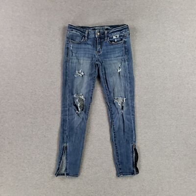 American Eagle size 4 Jegging Stretch Broken In Faded Jeans Ankle Zipper Distres