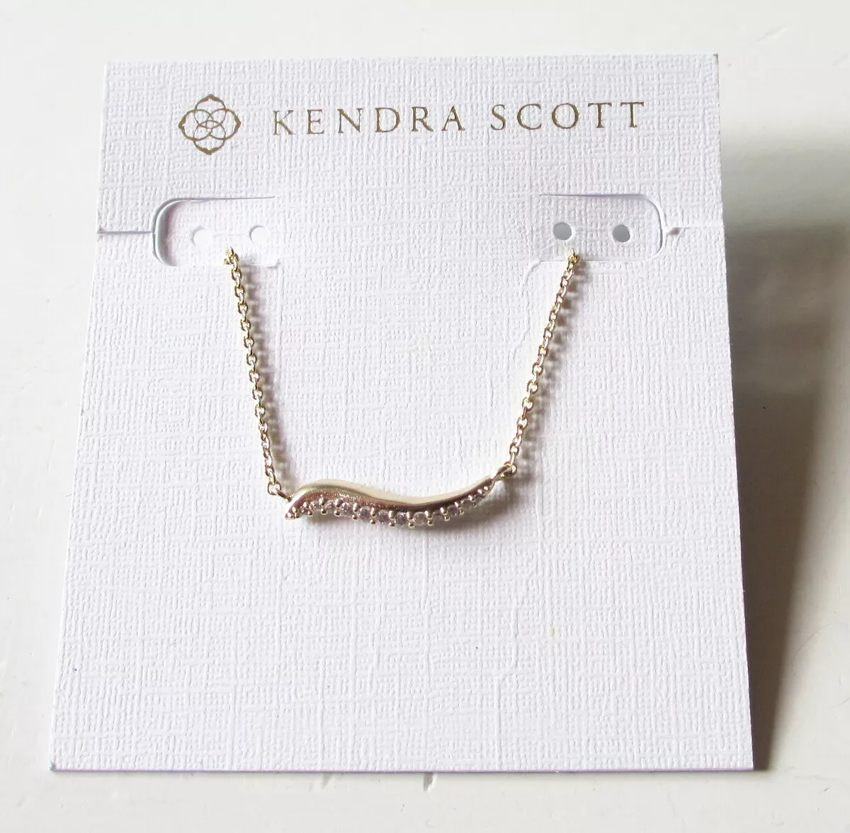 Kendra Scott Jagger Pave Crystal Wavy Bar Pendant Necklace Gold Tone 16