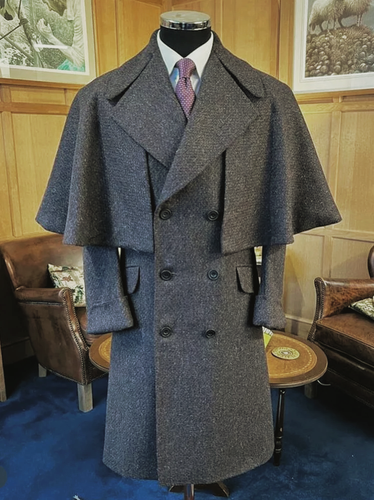 Dark Gray Men Long Overcoat with Cape Wool Blend Double Breasted Wide Lapel Coat - Picture 2 of 6
