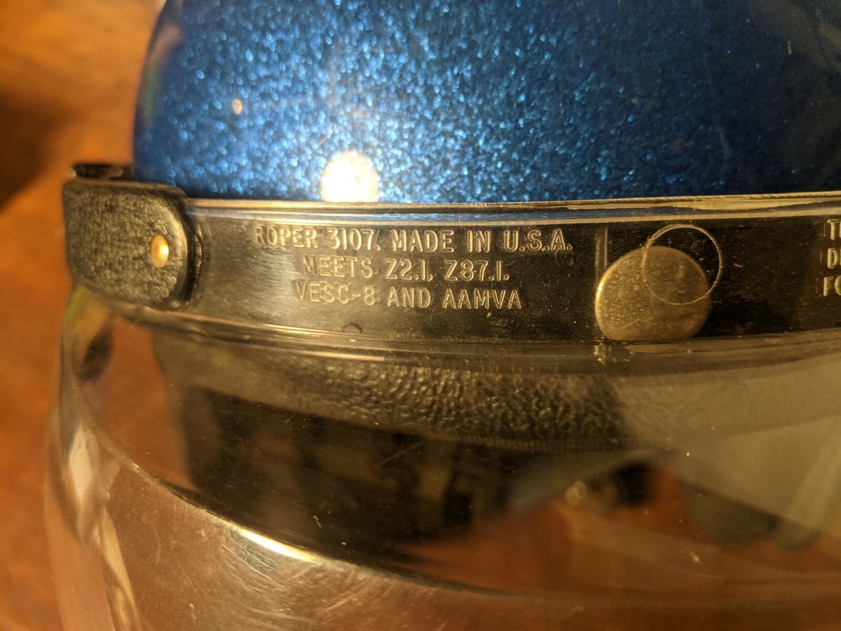 Vintage 1978 Blue Flake Glitter Motorcycle Helmet Large ROP-4170 