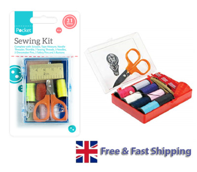 21 Stück Nähset Nadel Faden Maßband Schere Fingerhut Nadeln Mini Set UK