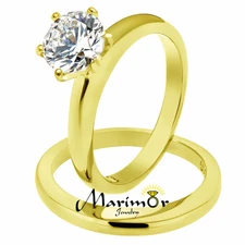 Stainless Steel Wedding Ring Set 2.05 Ct Round Cut CZ 14k GP Women's Size 5-10