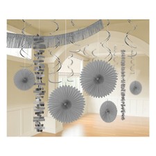 XL Dekoset silber 18 tlg. Girlanden Dekoration Silberhochzeit silberne Hochzeit