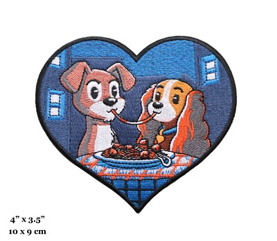 Lady And The Tramp Cartoon Characters Love Scene Heart Embroidered Iron On Patch